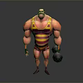 Muscular Man in Striped Singlet with Strong Build Holding Dumbbells in 3D Character Design