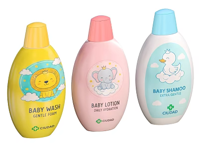 CLUBBABY Baby Care Products Including Wash Lotion Shampoo With Gentle Formula And Cartoon Designs 3d model