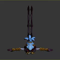 Fantasy Female Game Movie Character With Purple Gold Armor Feathered Wings And Glowing Blue Headdress