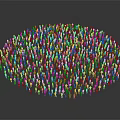 Large Group of People Standing in Circular Formation on Gray Background
