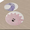 Round Rug with Purple White Smiley Face Pink Sunflower X Eyes on Wooden Floor