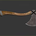 Vintage Weapon Axe With Wooden Handle And Metal Sharp Blade Design