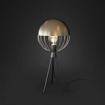 Modern Metallic Floor Lamp With Hemispherical Shade Tripod Base And Illuminated Bulb 3d model