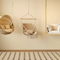 Three Stylish Hanging Chairs With Cushions Fringe And Beige Design In Cozy Indoor Space