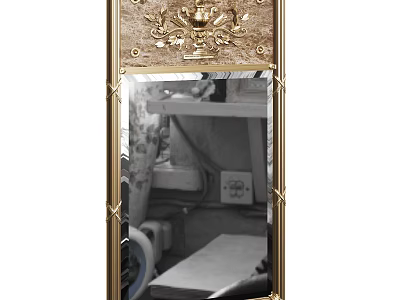 Elegant Ornate Gold Framed Mirror With Intricate Top Decorative Design 3d model