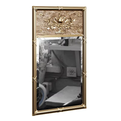 Elegant Ornate Gold Framed Mirror With Intricate Top Decorative Design 3d model