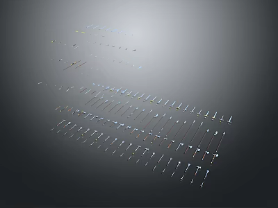 Various Sharp Weapons Displayed in Rows with Metallic Finish and Detailed Design 3d model