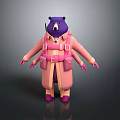 Cute Purple Cartoon Bear Character With Pink Coat Straps Gloves And Shoes