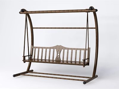 Wooden Swing Chair With Carved Backrest And Slatted Seat Sturdy Frame Design 3d model