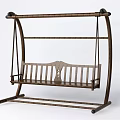 Wooden Swing Chair With Carved Backrest And Slatted Seat Sturdy Frame Design