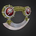Ornate Green Metal Decorative Accessory With Spiked Frames Red Dragon Badges And Curved Silver Base