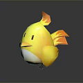 Cute Yellow Bird Game and Movie Character 3D Model with Orange Wings and White Belly