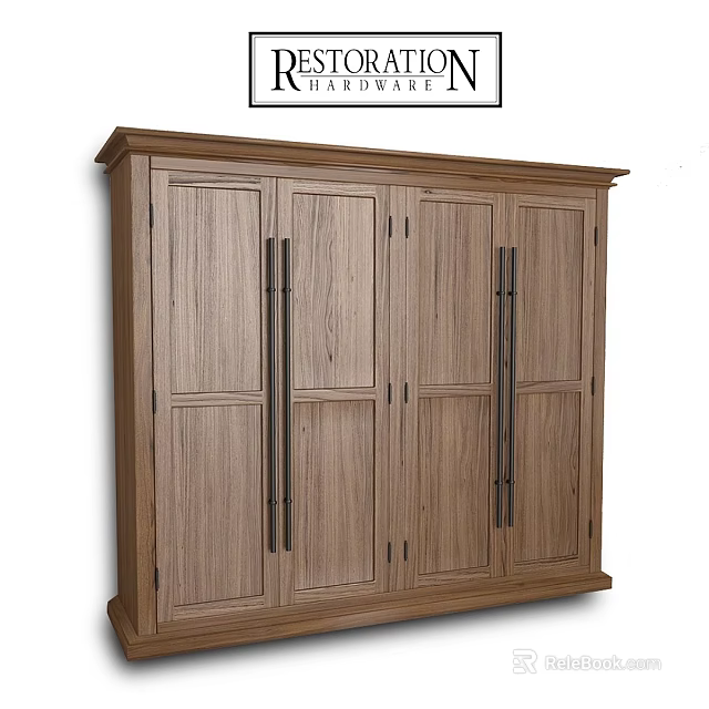 Tall Wooden Storage Cabinet With Metal Handles And Modern Design 3d model 