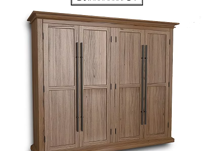 Tall Wooden Storage Cabinet With Metal Handles And Modern Design 3d model