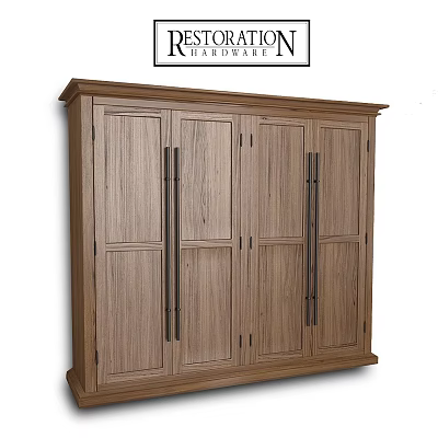 Tall Wooden Storage Cabinet With Metal Handles And Modern Design 3d model