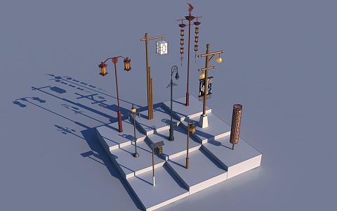 Chinese street lamp post garden lamp square lamp 3d model