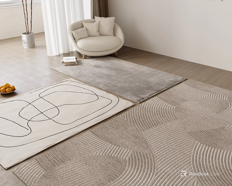 Square Area Rugs In Minimalist Living Room Setup 3d model