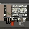 Modern Study Room Interior Design With Open Bookshelves Marble Wall And Round Desk