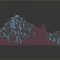 Vibrant Abstract Landscape with Blue and Pink Polyhedral Terrain and Geometric Patterns