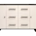 Modern White Entryway Side Cabinet With Drawers Doors Metal Handles And Legs