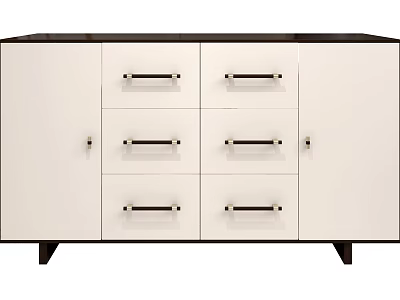 Modern White Entryway Side Cabinet With Drawers Doors Metal Handles And Legs 3d model