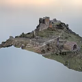 Scenic Ancient Castle Ruins On Green Hill With Stone Architecture And Trees