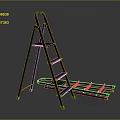 Metal Foldable Ladder With Black Frame Green Steps And Non Slip Feet