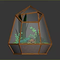 Geometric Glass Terrarium With Orange Frame And Green Succulent Plants Inside