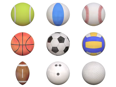 Sports Equipment Collection Featuring Tennis Volleyball Baseball Basketball Soccer Football Bowling And Golf Balls 3d model