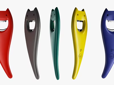 Colorful Cat Face Shaped Bottle Openers In Red Gray Green Yellow Blue Colors 3d model