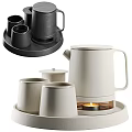 Modern Ceramic Tea Set with Black White Teapot Teacups and Candle Warmer Tray