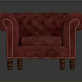 Red Leather Single Seater Sofa With Tufted Design Rolled Arms And Brass Nailhead Trim