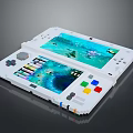 White Handheld Game Console With Dual Screens Colorful Buttons And Ocean Scene
