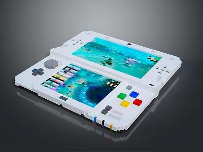 White Handheld Game Console With Dual Screens Colorful Buttons And Ocean Scene 3d model