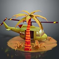 Detailed Helicopter And Palm Tree On Sandy Ground With Surrounding Plants