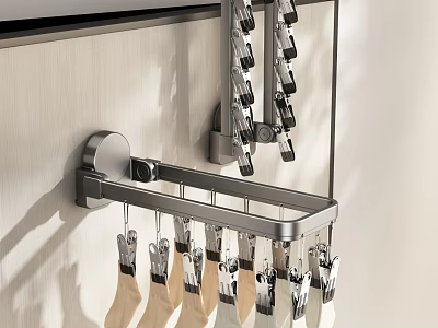 Modern Wall Mounted Metal Hanger As Household Supplies With Clothespins And Socks 3d model