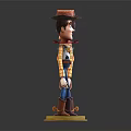 Woody Cowboy Toy Figure Front Back View Brown Hat Vest Blue Pants On Yellow Base 3d model