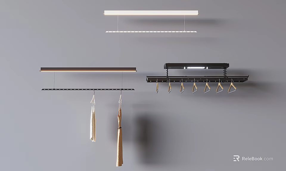 Modern Wall Mounted Hangers With Different Colors And Functional Hooks Design 3d model 