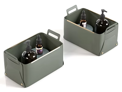 Stylish Green Storage Baskets With Bottles And Handles For Home Organizing 3d model
