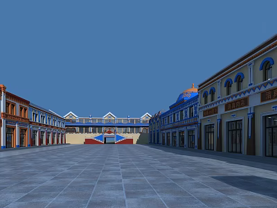 Traditional Commercial Street With Colorful Buildings Arched Windows And Spacious Square 3d model
