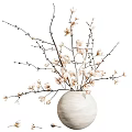 White Ceramic Vase with Natural Magnolia Branches and Delicate White Flowers