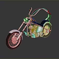 Custom Chopper Motorcycle With Shiny Chrome Parts Black Seat And Yellow Blue Accents