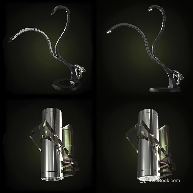 Unique Modern Lighting Fixture Set With Curved Arms And Metallic Base 3d model 