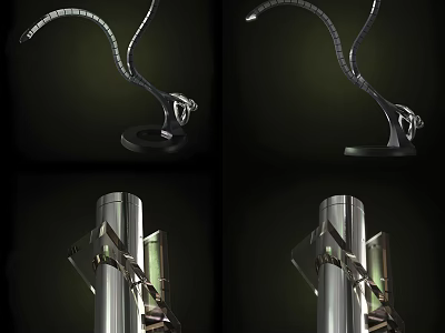 Unique Modern Lighting Fixture Set With Curved Arms And Metallic Base 3d model