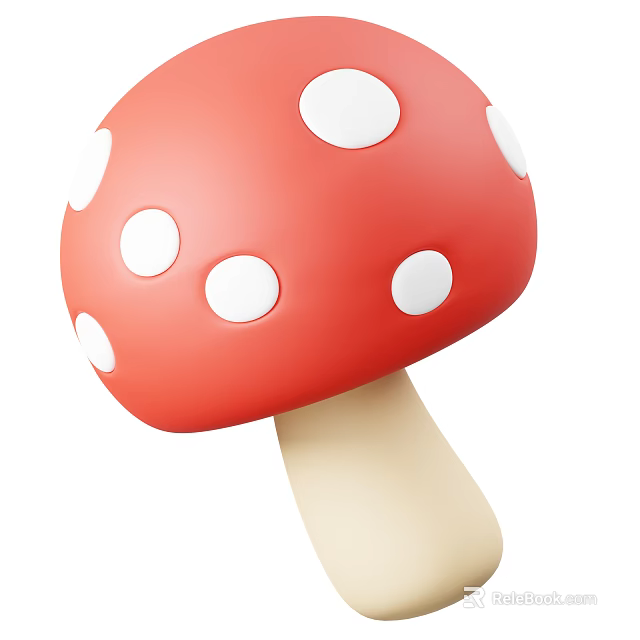Vibrant Red Mushroom Food Item With White Spots And Cream Colored Stalk 3d model 