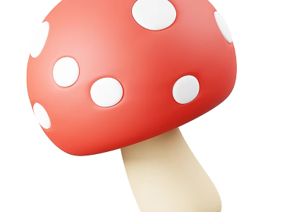 Vibrant Red Mushroom Food Item With White Spots And Cream Colored Stalk 3d model