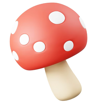 Vibrant Red Mushroom Food Item With White Spots And Cream Colored Stalk 3d model