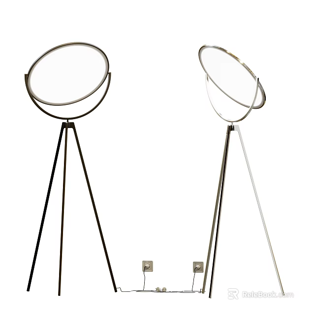 Modern Black And White Floor Lamps With Tripod Base And Round Shade 3d model 