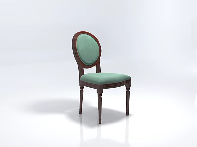 Elegant Single Chair with Oval Backrest Light Green Upholstery and Dark Brown Wooden Frame 3d model