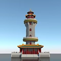 Ancient Chinese Pagoda With Multi Tiered Structure Golden Top And Red Base 3d model